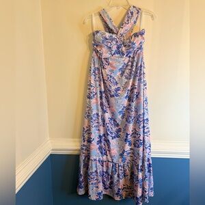 Grace Karin Blue and Pink Floral Maxi Dress